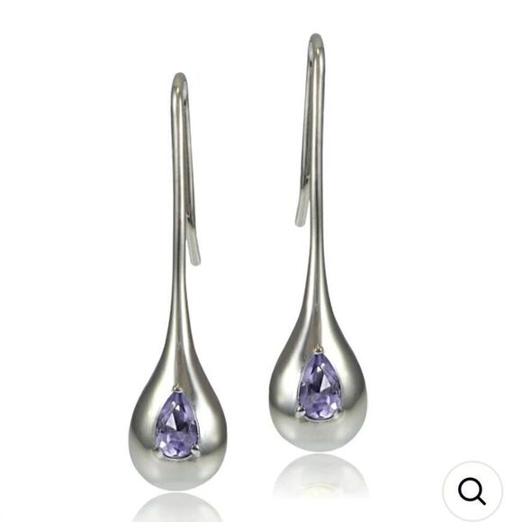 Sterling Silver Amethyst Teardrop Drop Earrings New - Picture 1 of 5